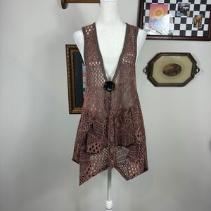 Y2K Brown Boho Crochet Flowy Tunic Top - SIZE S Festival Mermaidcore Fairy